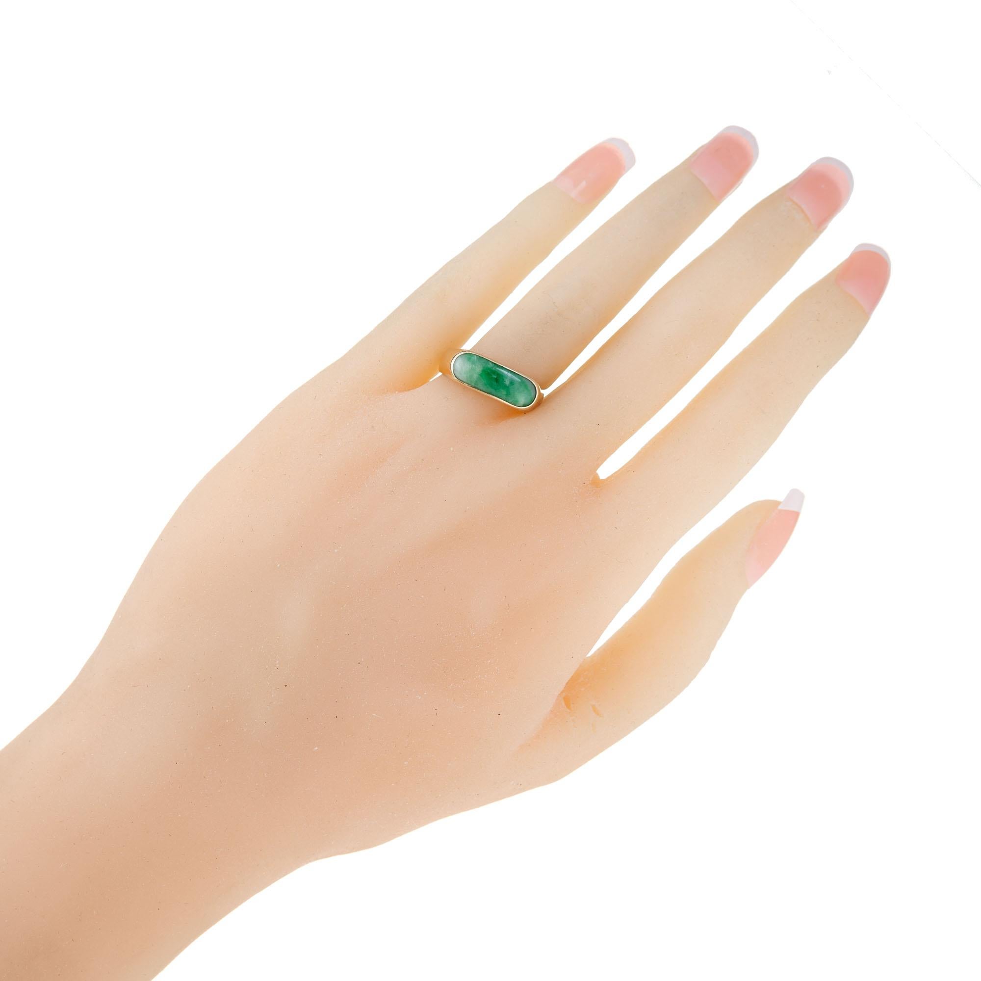 Women's GIA Certified Natural Certified Jadeite Jade Yellow Gold Saddle Ring For Sale