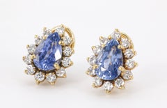 GIA Certified Natural Ceylon Sapphire & Diamond Halo Earrings in 18K Yellow Gold