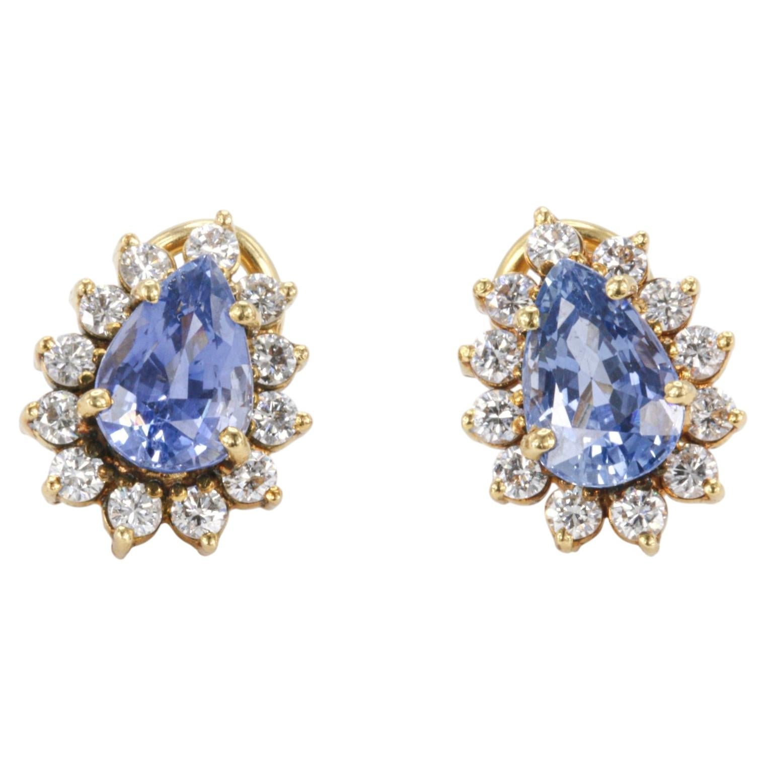 GIA Certified Natural Ceylon Sapphire & Diamond Halo Earrings in 18K Yellow Gold