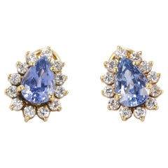 GIA Certified Natural Ceylon Sapphire & Diamond Halo Earrings in 18K Yellow Gold