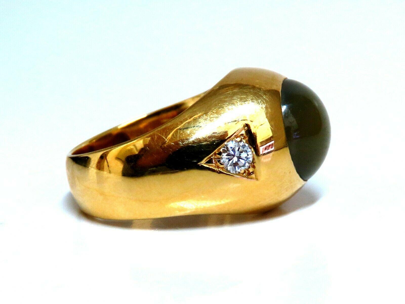 Women's or Men's GIA Certified Natural Chrysoberyl Cats Eye Mens Diamond Signet Ring 18kt For Sale