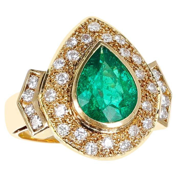 GIA Certified Natural Colombian Emerald Cocktail Ring with Diamonds, 18K For Sale