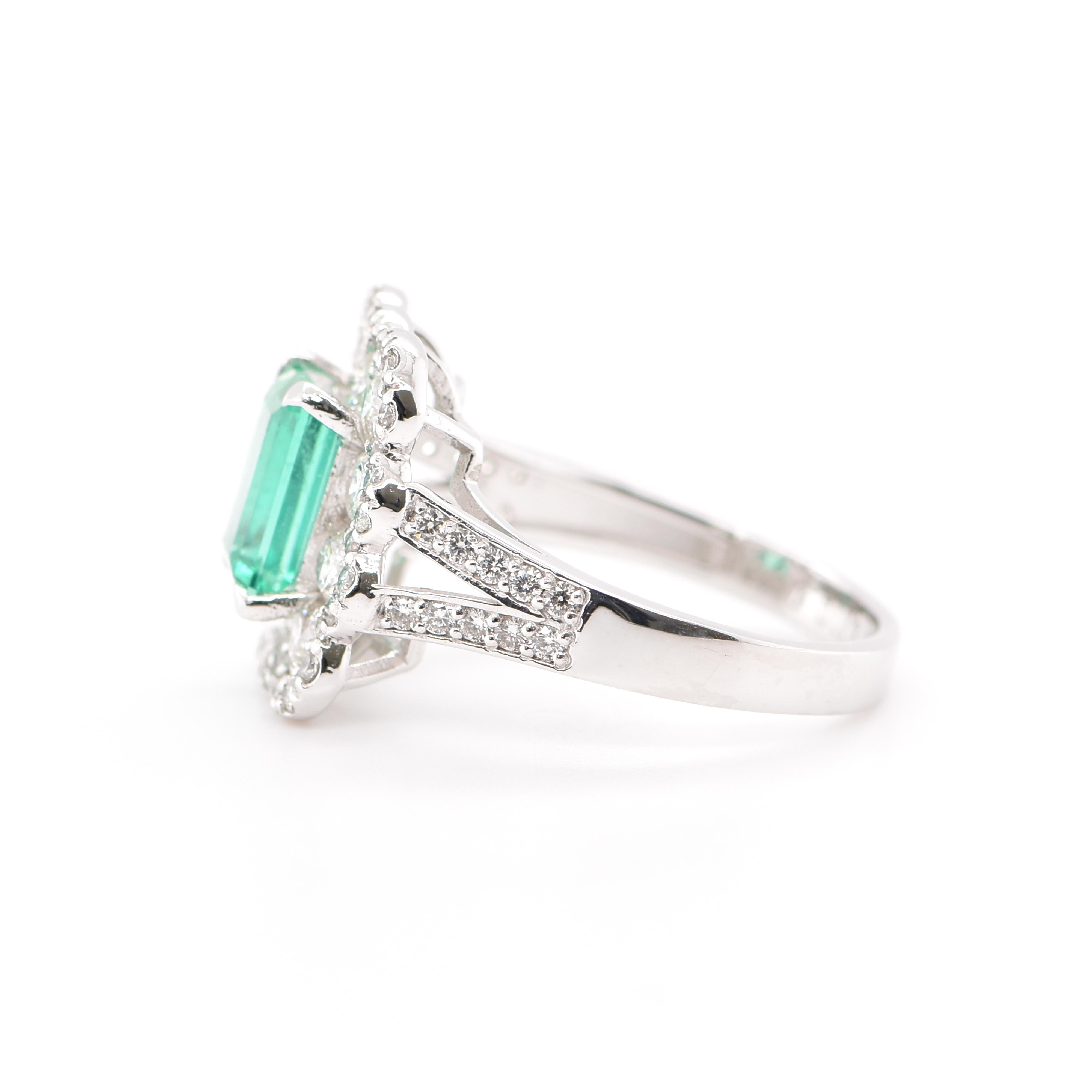 Emerald Cut GIA Certified 1.23 Carat Natural Colombian Emerald Ring Set in Platinum