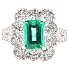 GIA Certified 1.23 Carat Natural Colombian Emerald Ring Set in Platinum