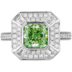 GIA Certified Natural Color Green Diamond Ring in 18 Karat Gold