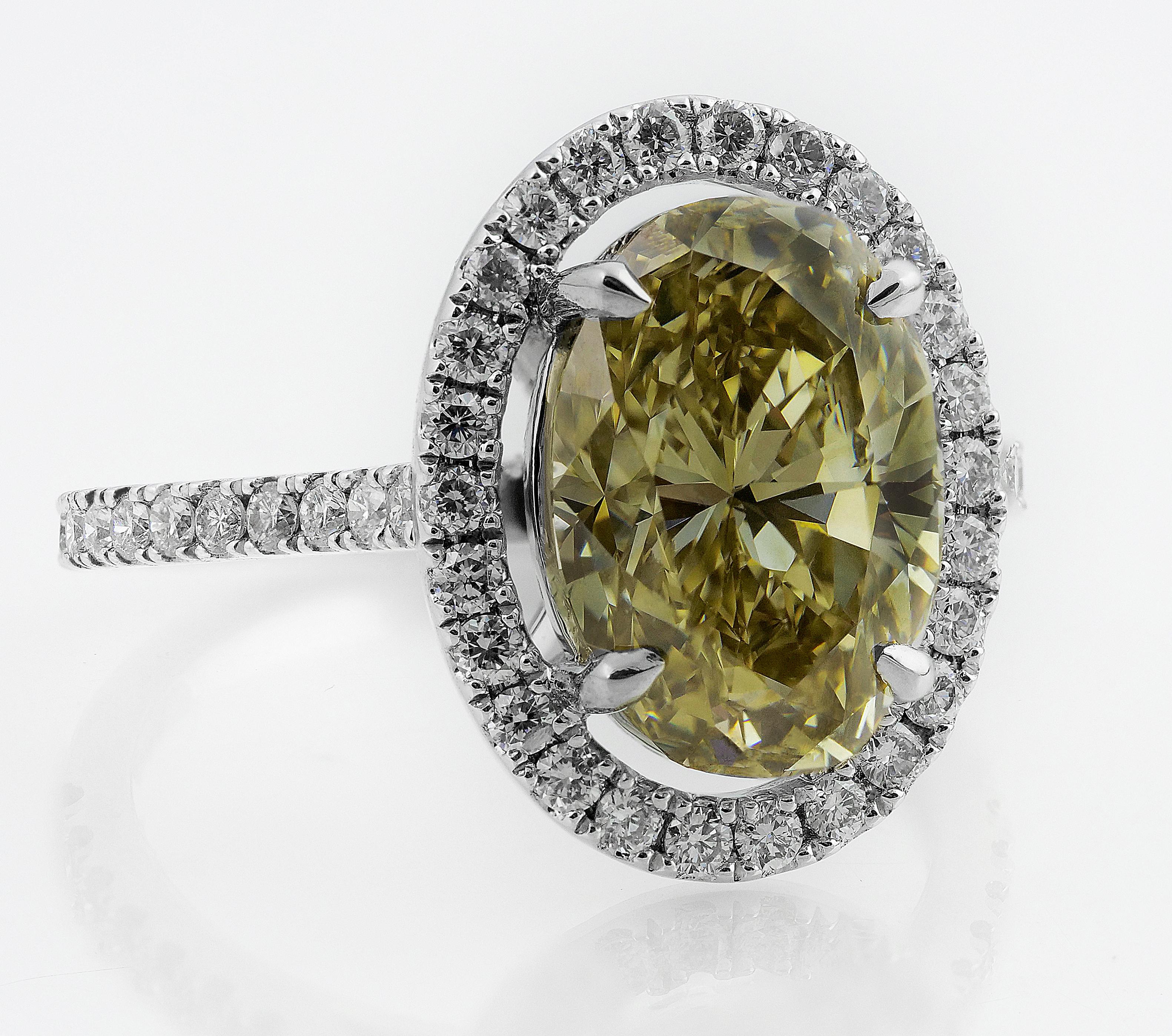 Modern GIA Certified Natural Fancy Brownish Greenish Yellow Diamond 4.5ct Ring For Sale