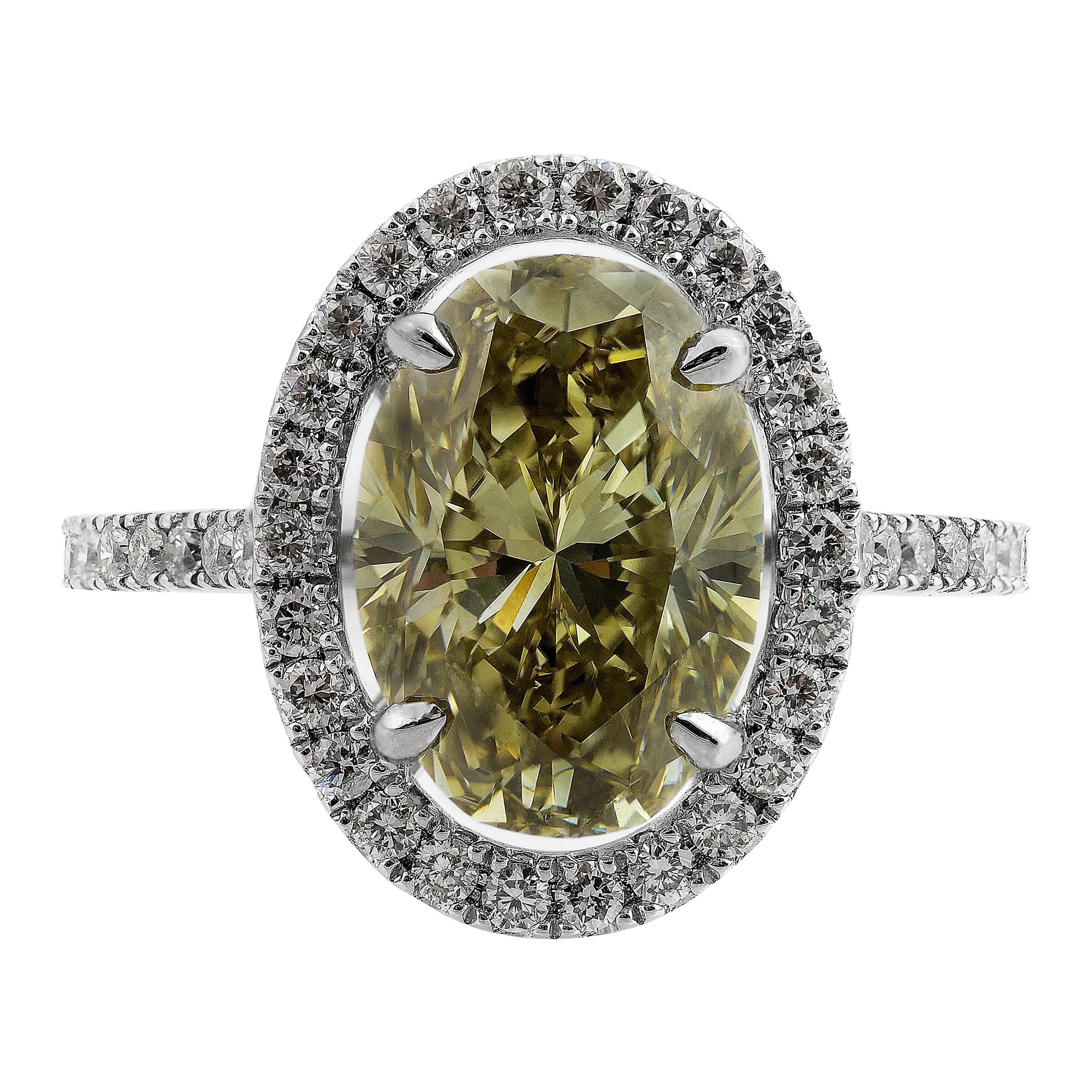 GIA Certified Natural Fancy Brownish Greenish Yellow Diamond 4.5ct Ring For Sale