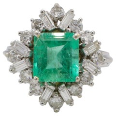 GIA Certified Natural Columbian Emerald & Diamond Cocktail Statement Ring