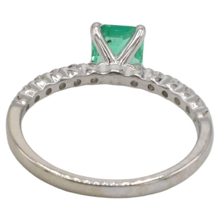 Modern GIA Certified Natural Columbian Green Emerald & Diamond Engagement Ring For Sale