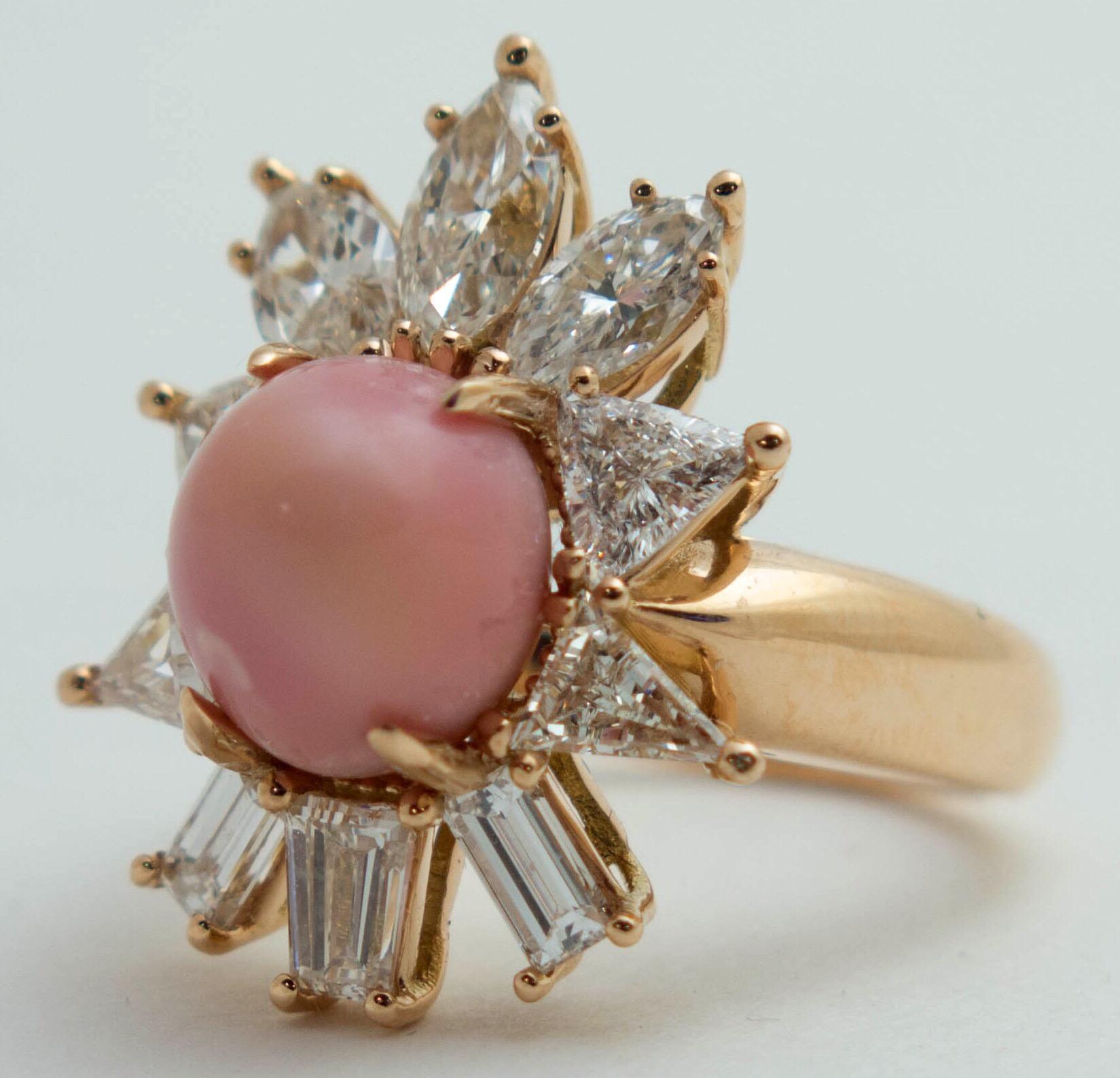 Modern GIA Certified Natural Conch Pearl Diamond Rose Gold Ring