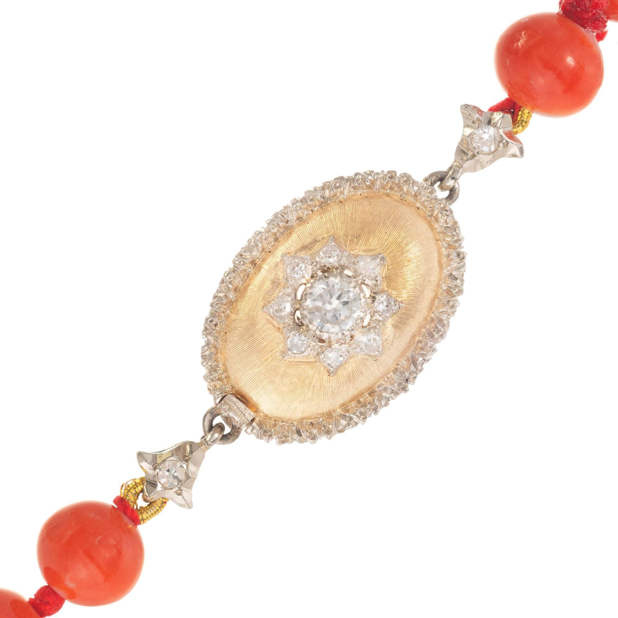 Round Cut GIA Certified Natural Coral Diamond Yellow Gold Necklace