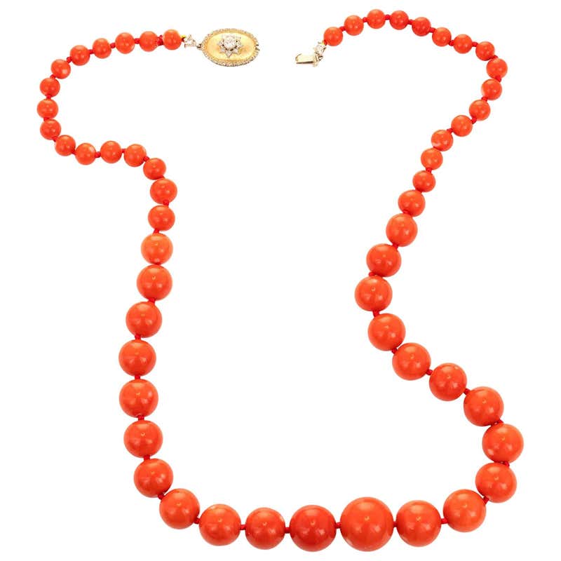 GIA Certified Natural Coral Diamond Yellow Gold Necklace at 1stDibs