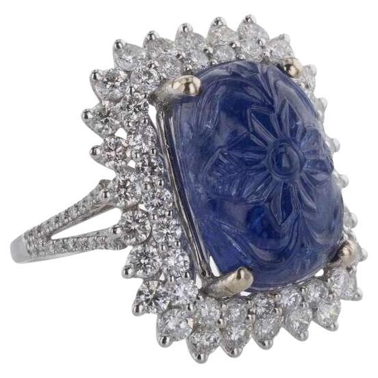 GIA Certified 12.89cts No-Heat Carved Cushion-Cut Sapphire For Sale