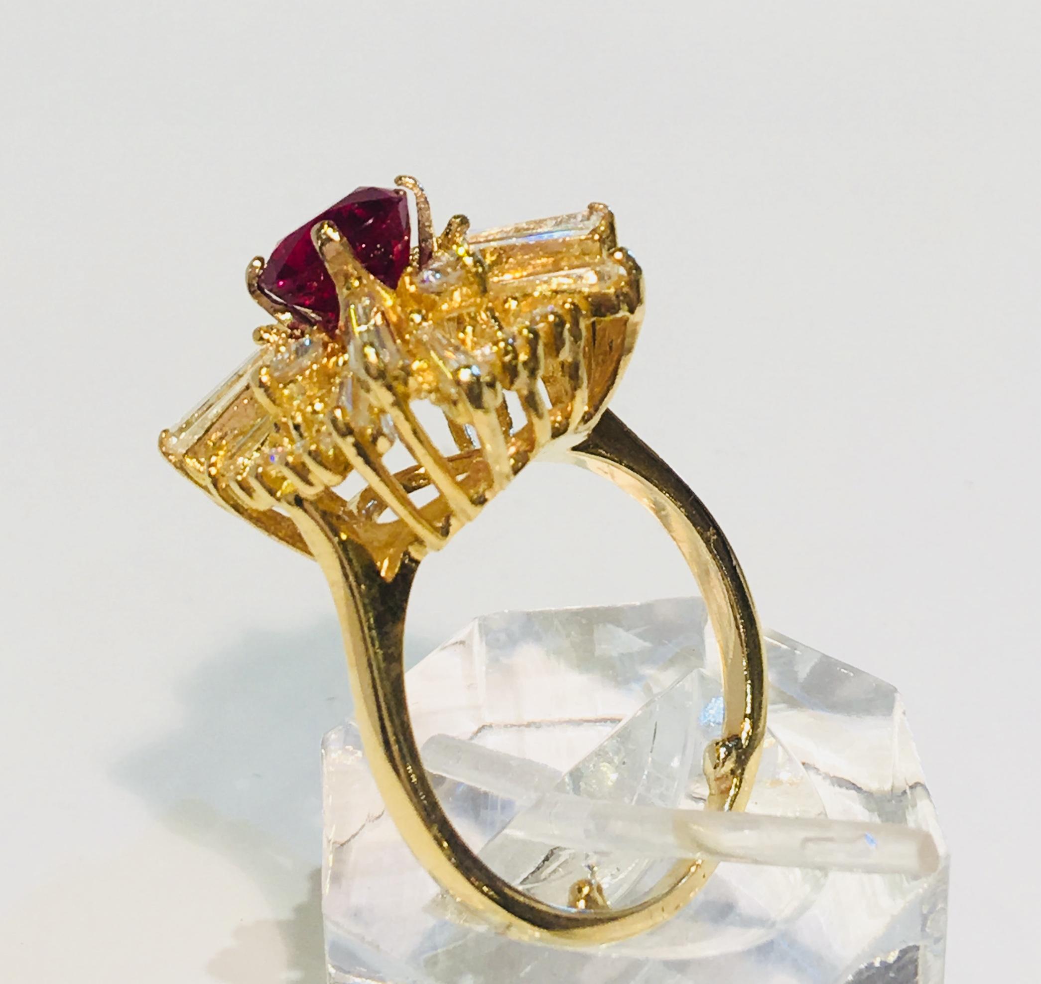 GIA Certified Natural Ruby and Diamond 6.10 Carat 18K Yellow Gold Ballerina Ring For Sale 2
