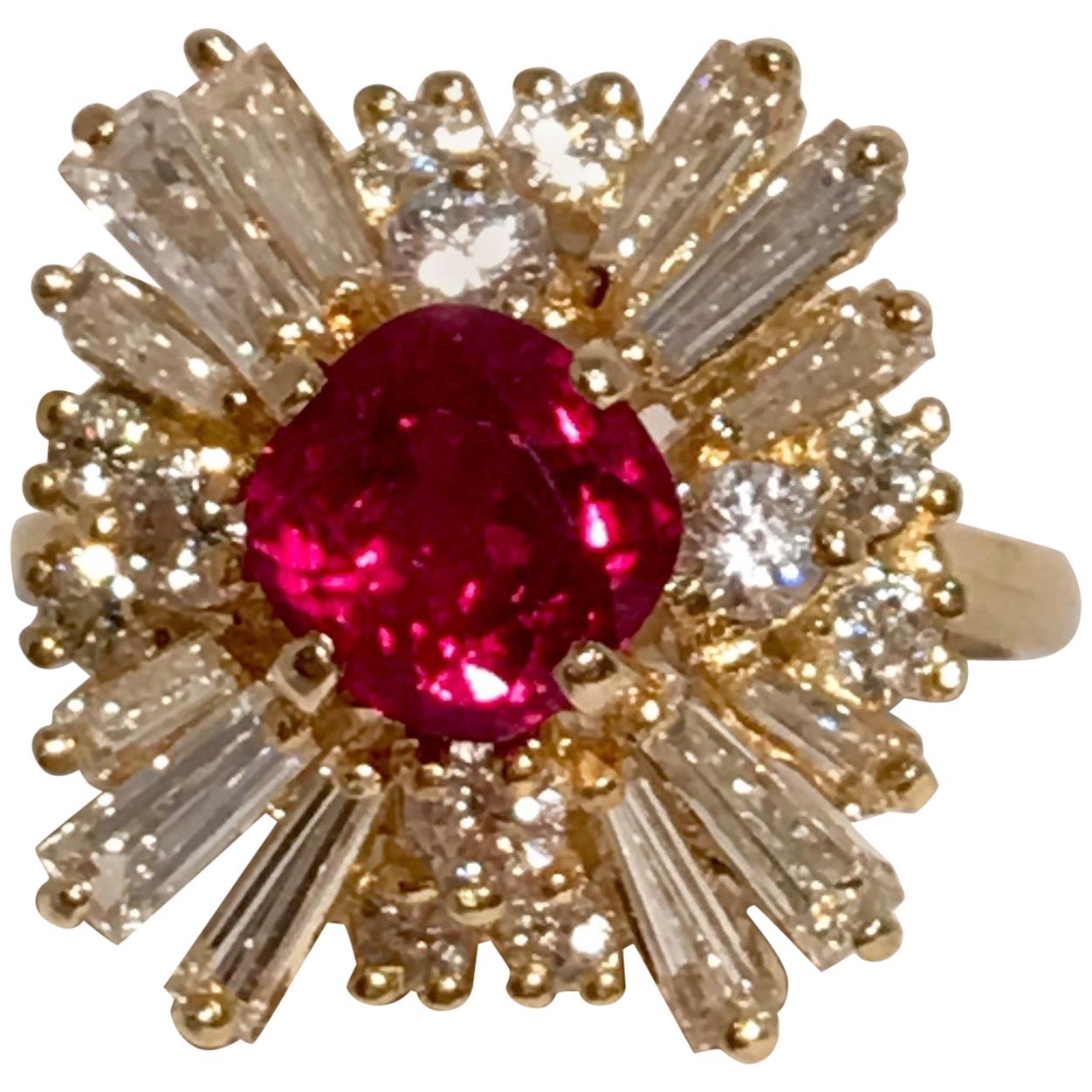 GIA Certified Natural Ruby and Diamond 6.10 Carat 18K Yellow Gold Ballerina Ring