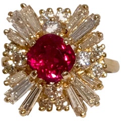 Vintage GIA Certified Natural Ruby and Diamond 6.10 Carat 18K Yellow Gold Ballerina Ring