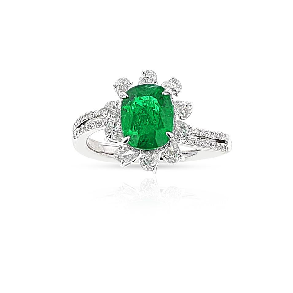 A GIA Certified 1.84 carat Natural Cushion-Cut Emerald and Diamond Ring made in 18k Gold. The diamond weight is 0.89 carats. The total weight of the ring is 5.35 grams. Ring size US 7. 



SKU: 1535