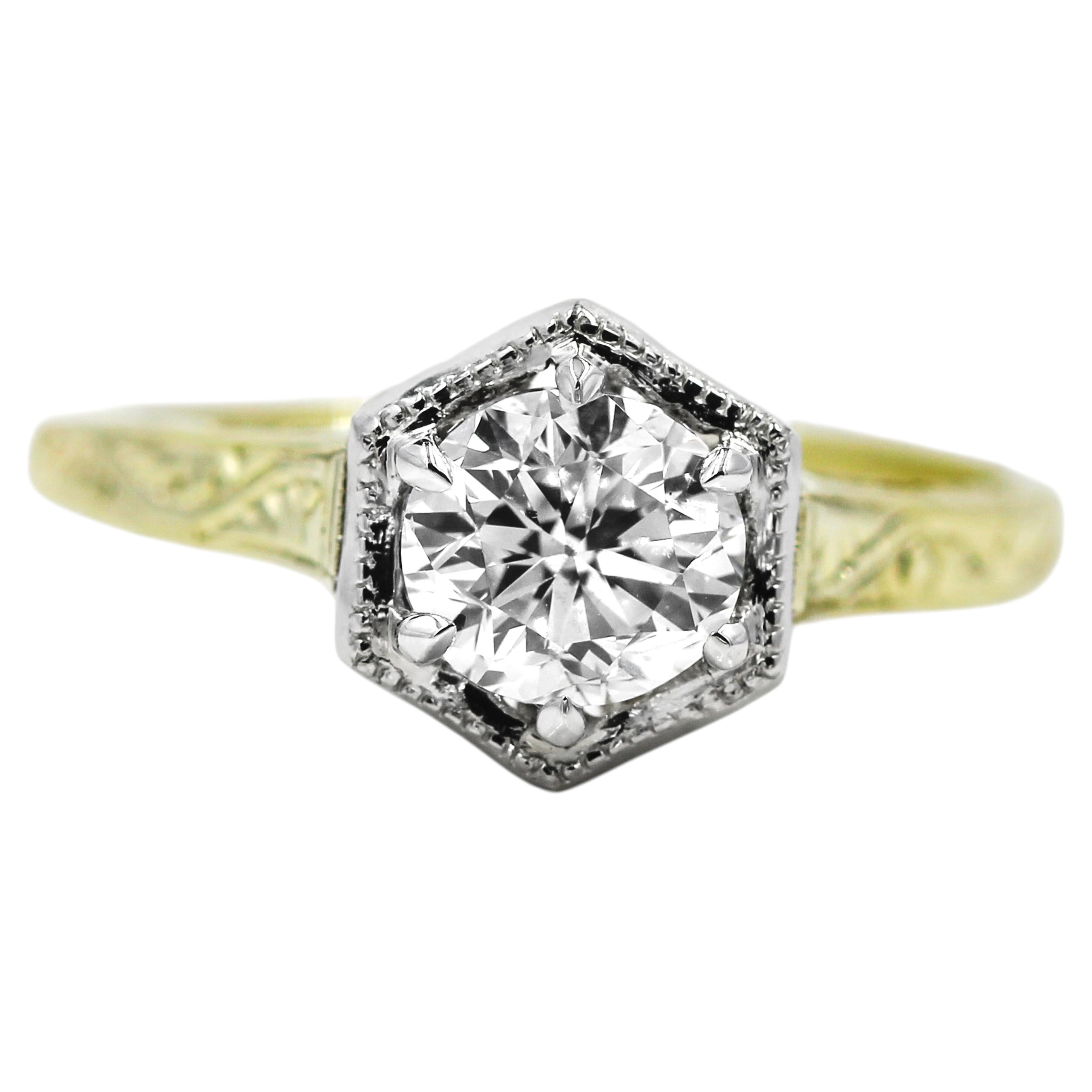 GIA Certified Natural Diamond 1.01 CT Old Mine Cut Art Deco Yellow Gold Platinum