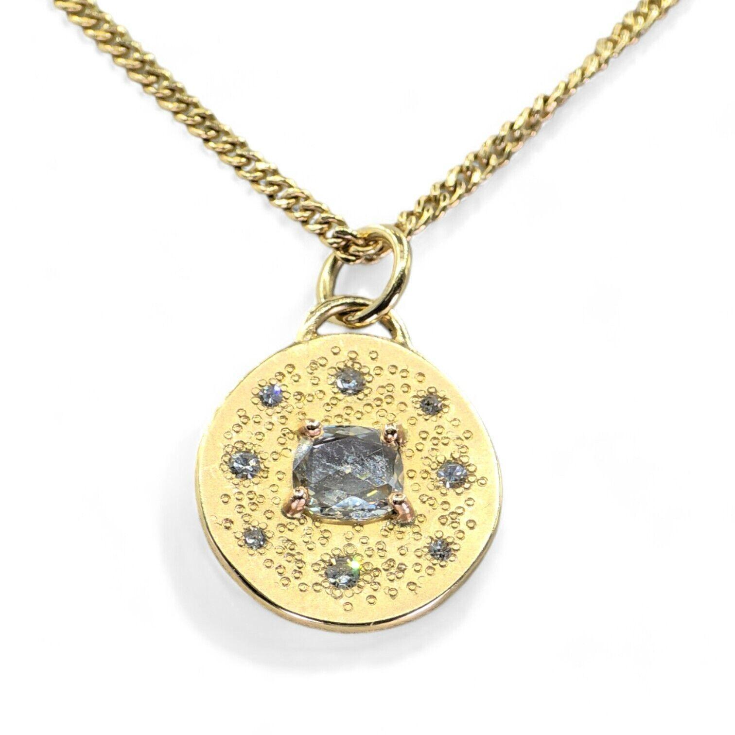 Colgante de oro amarillo de 14 quilates 585 con diamante natural certificado por GIA Contemporáneo en venta