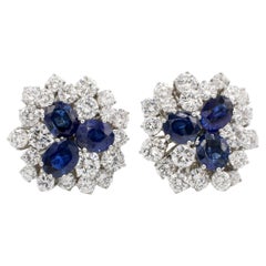 GIA Certified Natural Diamond & Blue Sapphire 18K White Gold Cluster Earrings