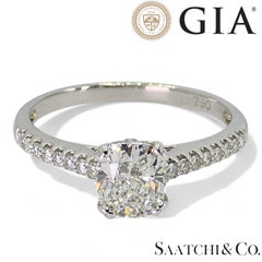 GIA Certified  Natural Diamond Cushion cut in 18k 750 White Gold Ring Size 6