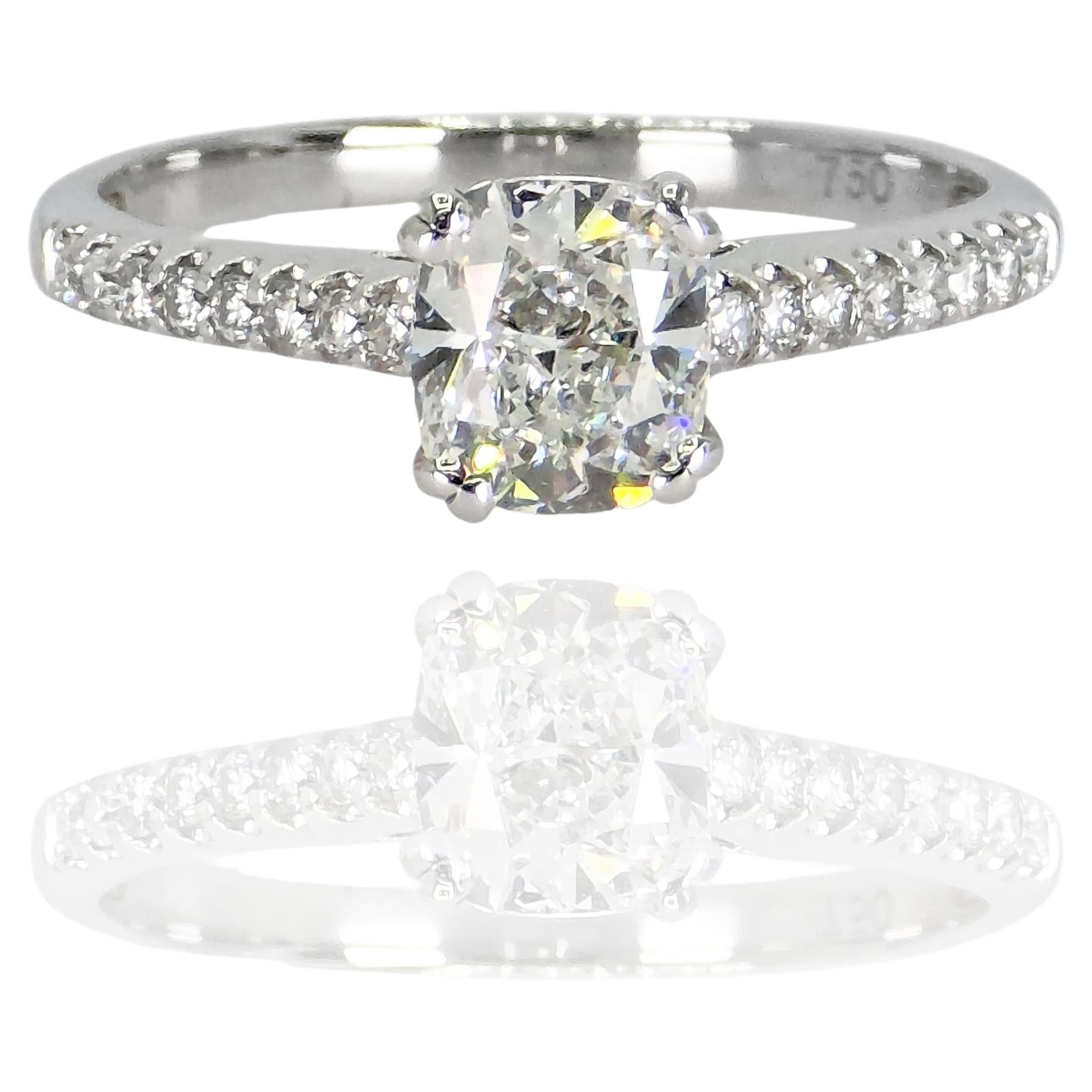 Certificado GIA  Diamante natural talla cojín en oro blanco de 18k 750 Anillo talla 6