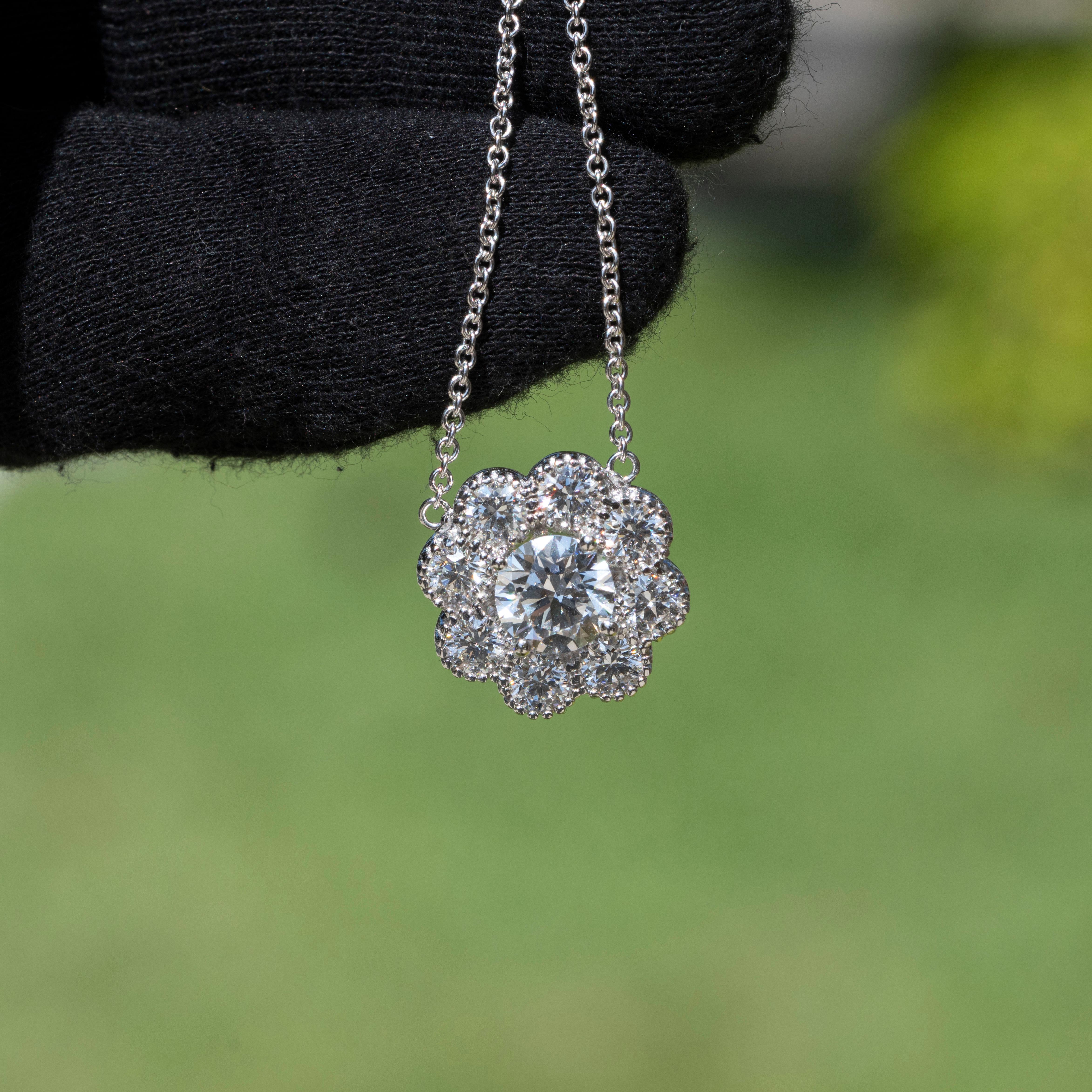 Round Cut GIA Certified Natural Diamond Halo Necklace