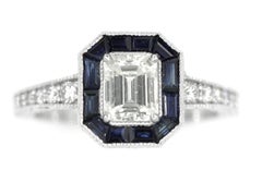 GIA Certified Natural Diamond & Sapphire 2.63 CT 18 Karat White Gold Engagement