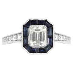 GIA Certified Natural Diamond & Sapphire 2.63 CT 18 Karat White Gold Engagement