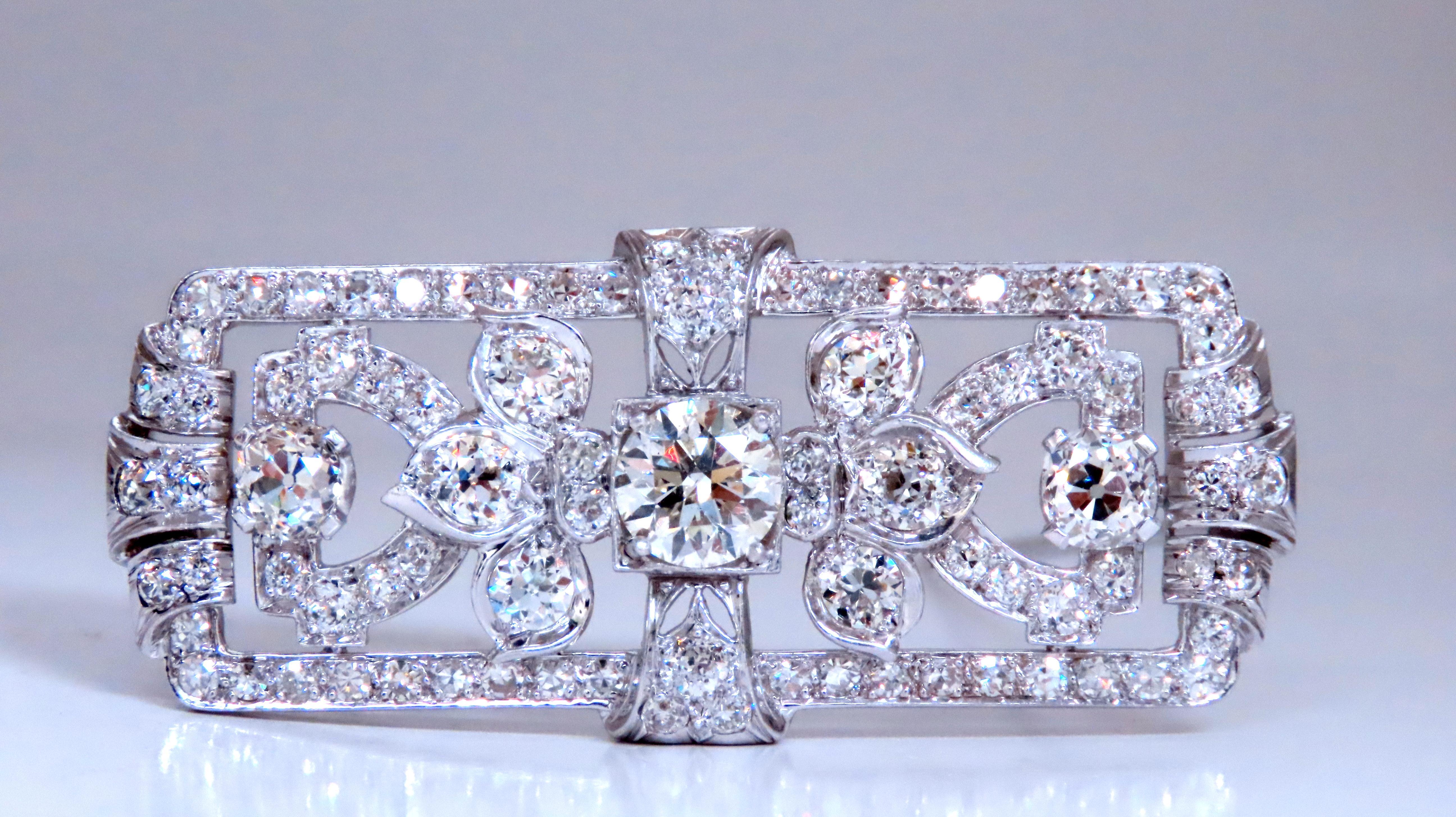 Art Deco GIA Certified Natural Diamond Vintage Deco Pin Brooch Platinum 12418 For Sale