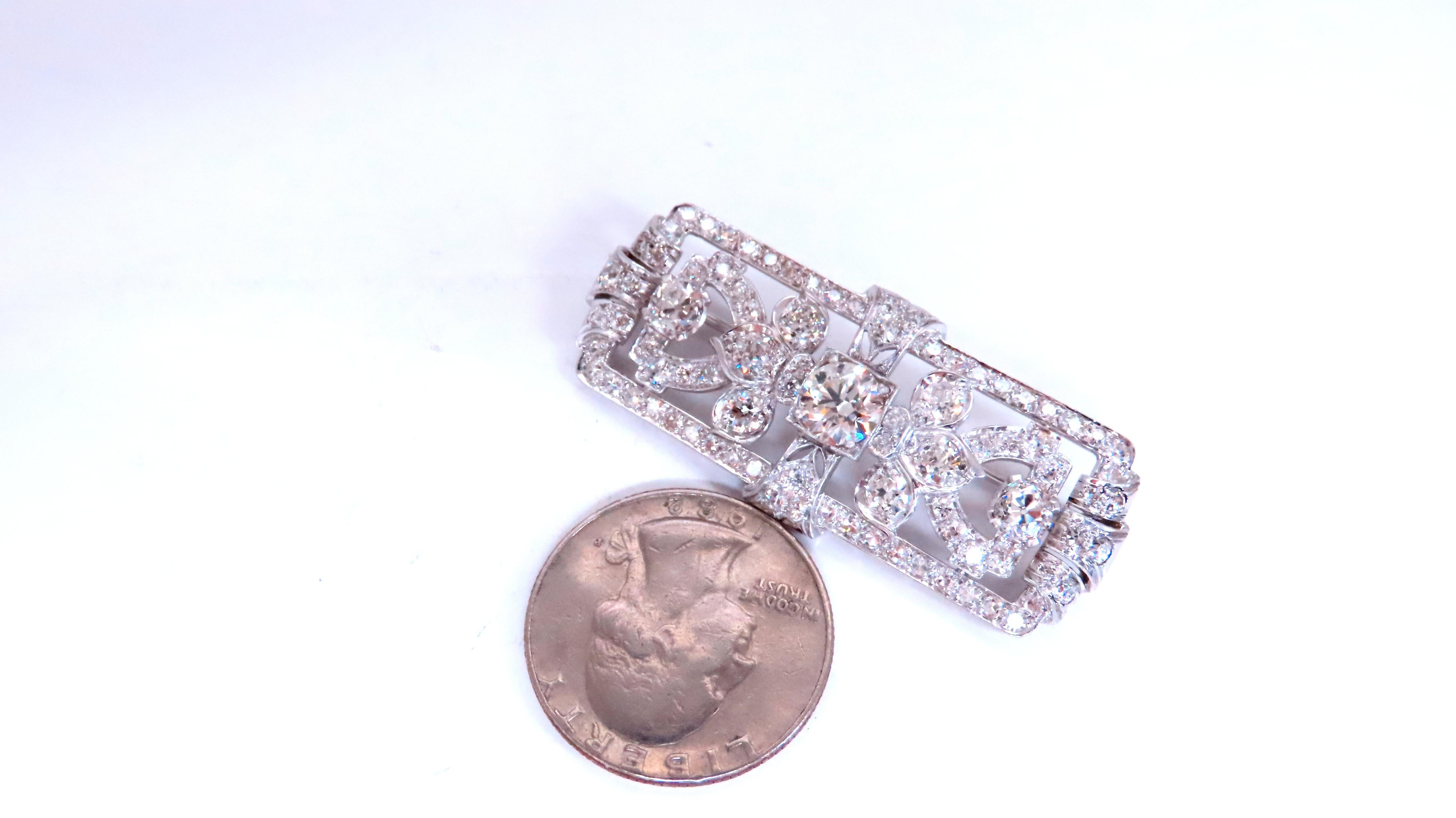 GIA Certified Natural Diamond Vintage Deco Pin Brooch Platinum 12418 In Excellent Condition For Sale In New York, NY