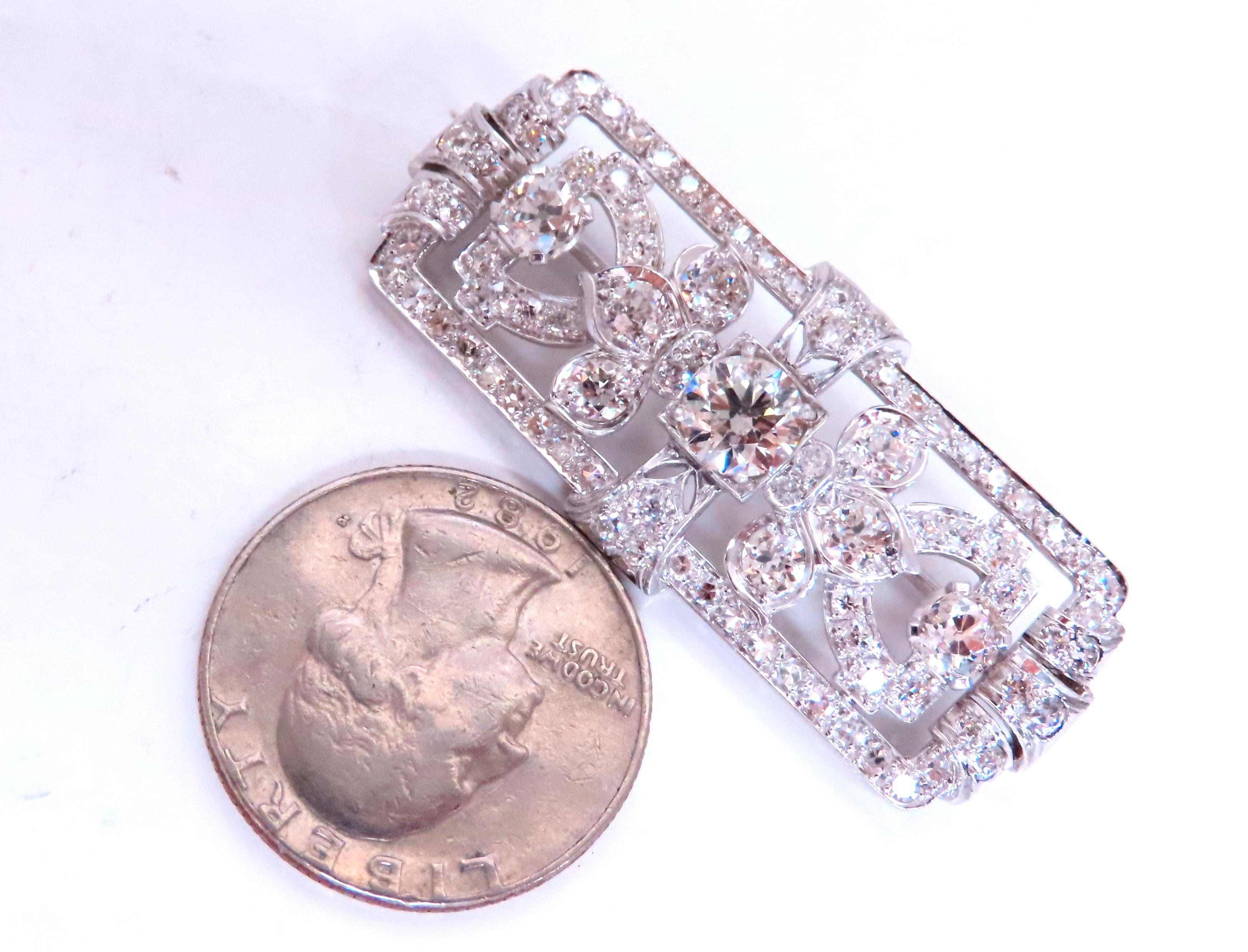 Women's GIA Certified Natural Diamond Vintage Deco Pin Brooch Platinum 12418 For Sale
