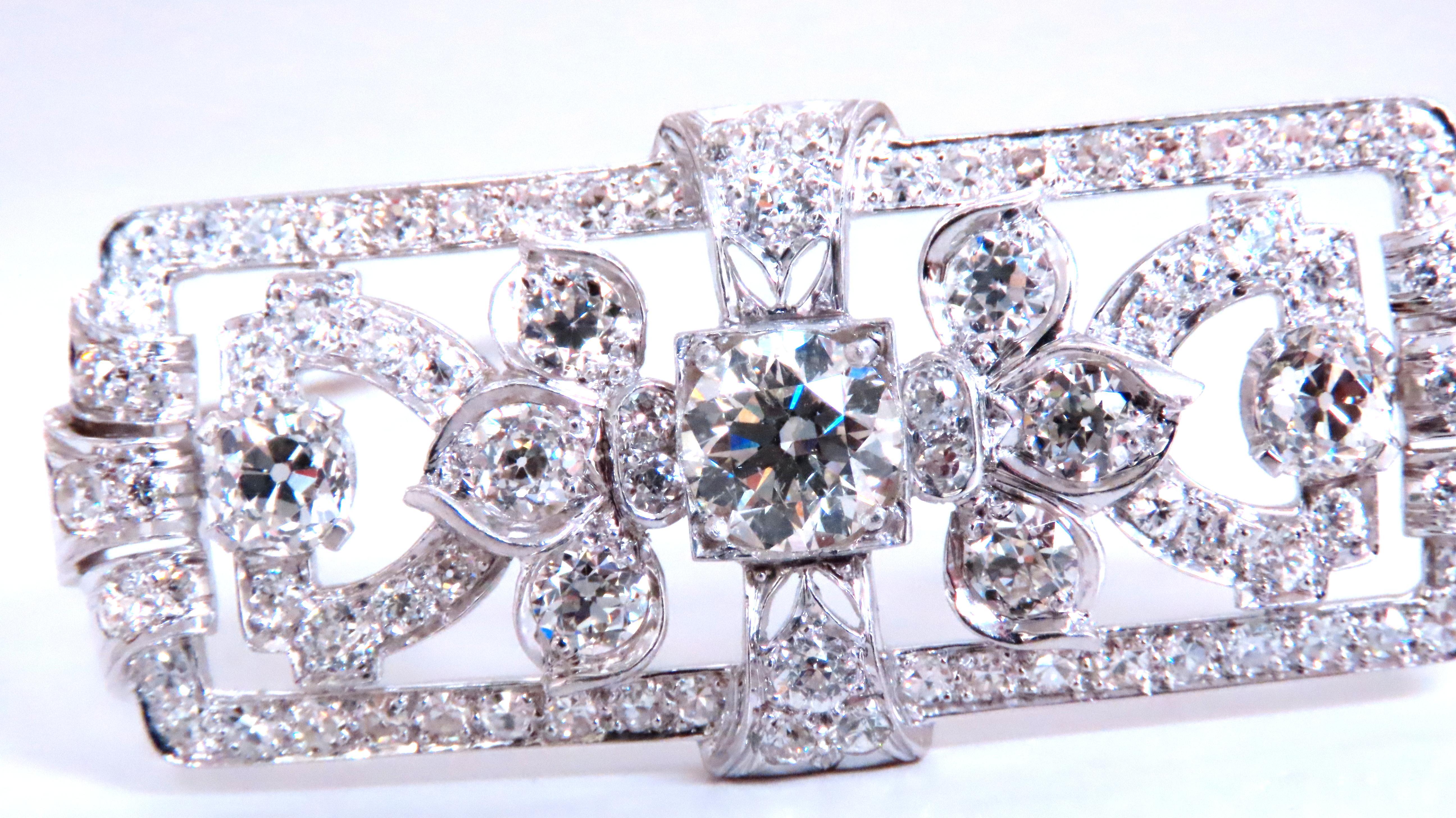 GIA Certified Natural Diamond Vintage Deco Pin Brooch Platinum 12418 For Sale 1