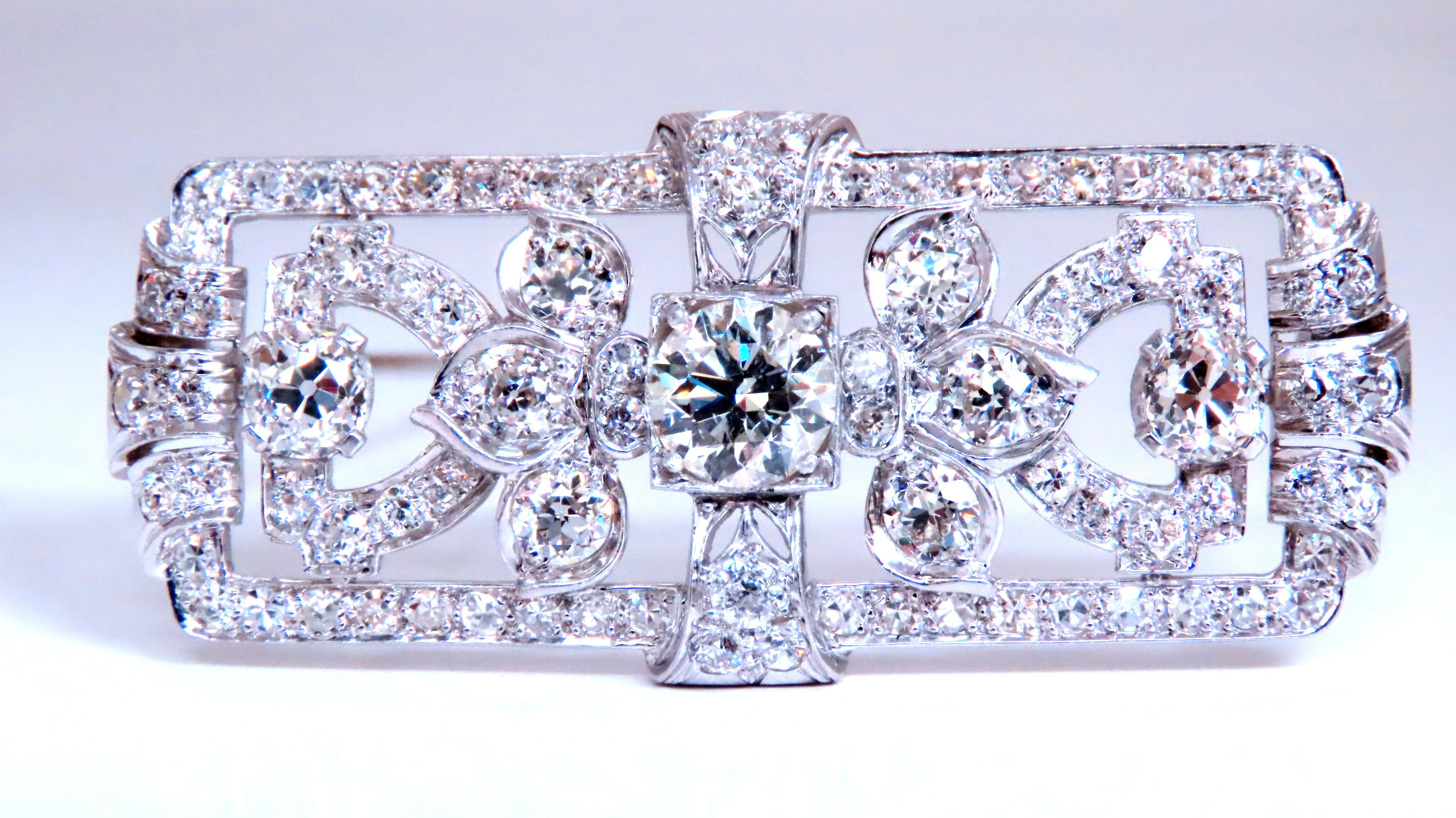 GIA Certified Natural Diamond Vintage Deco Pin Brooch Platinum 12418 For Sale 2