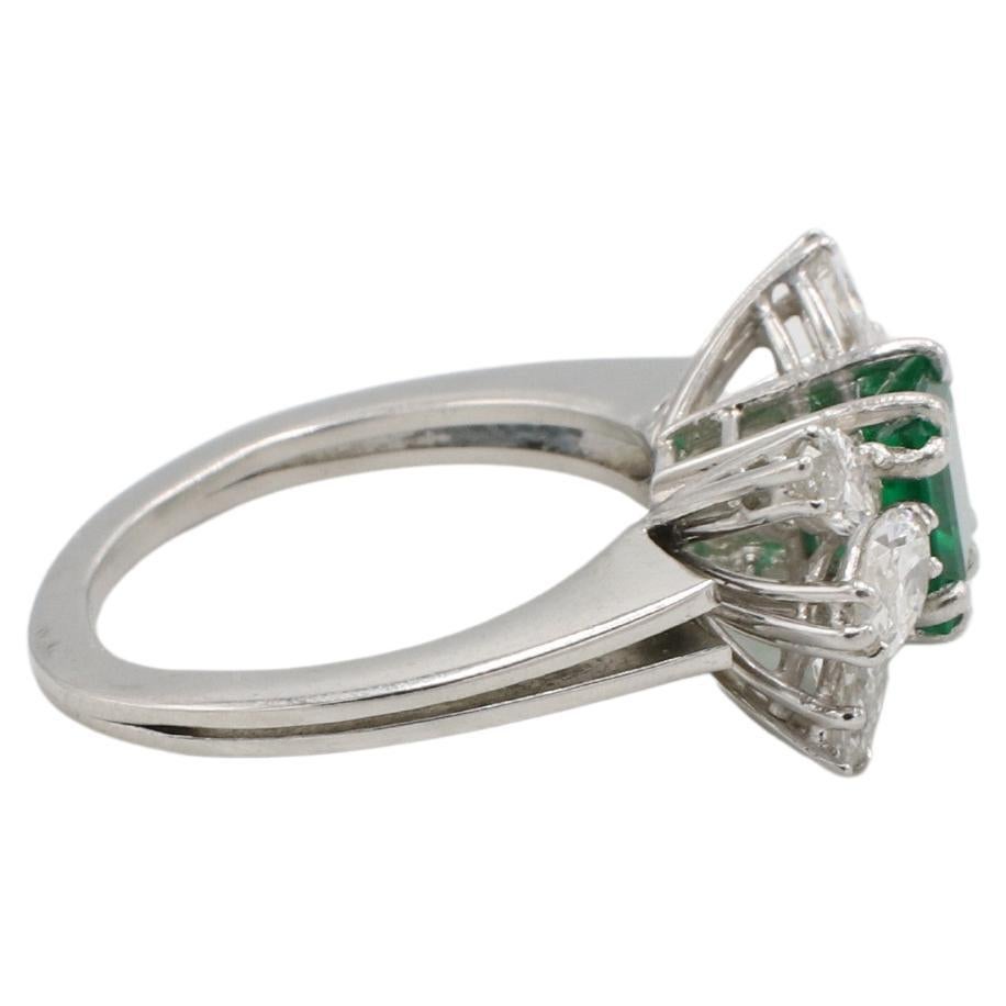 Emerald Cut GIA Certified Natural Emerald & Diamond Platinum Cocktail Ring