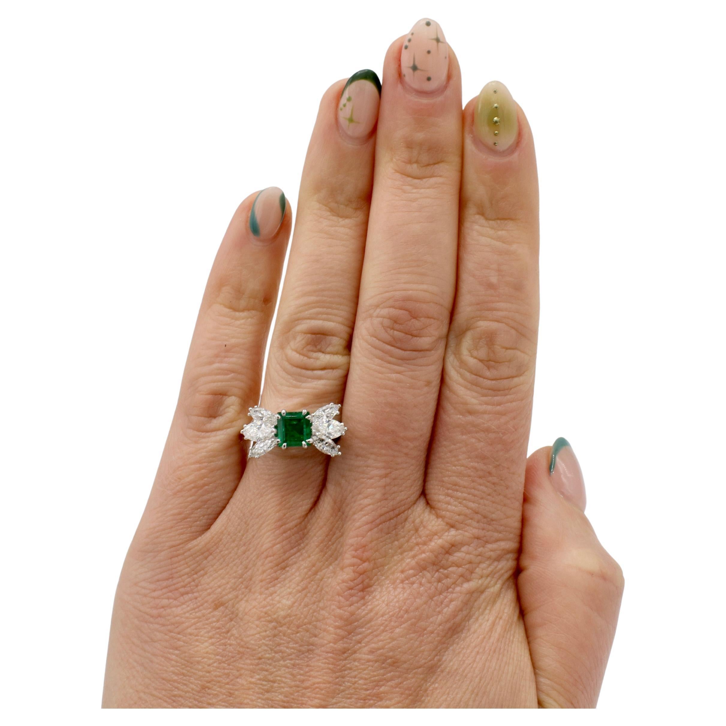 Women's GIA Certified Natural Emerald & Diamond Platinum Cocktail Ring