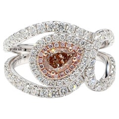 GIA Certified Natural Fancy Brown Pear Diamond 1.47 Carat TW Gold Ring