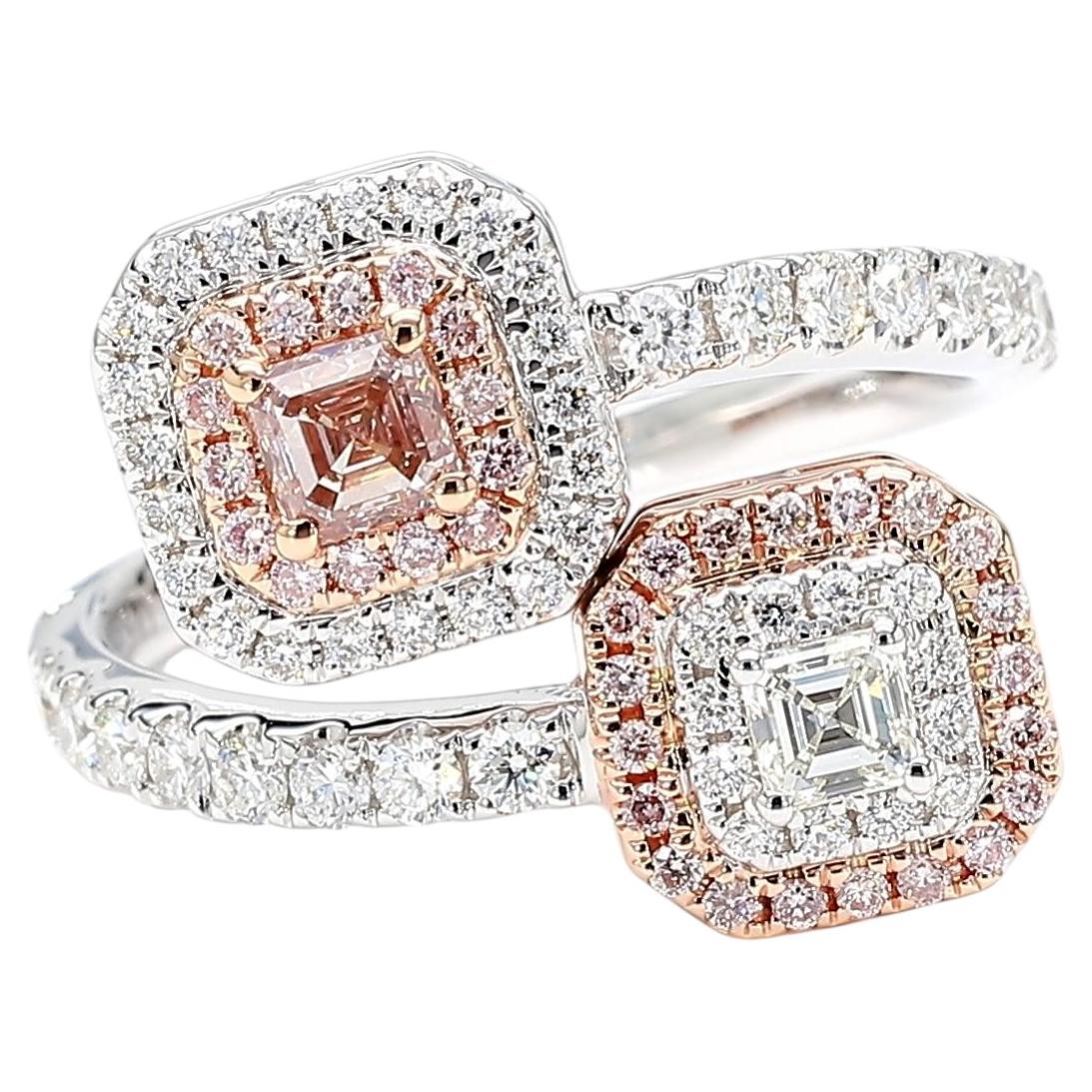 GIA Certified Natural Fancy Brown-Pink Asscher Diamond 1.10 Carat TW Gold Ring