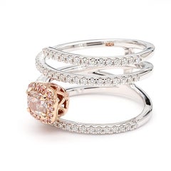 GIA Certified Natural Fancy Brown-Pink Cushion Diamond 0.92 Carat TW Gold Ring