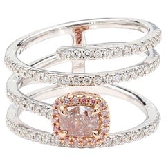 GIA Certified Natural Fancy Brown-Pink Cushion Diamond 0.92 Carat TW Gold Ring