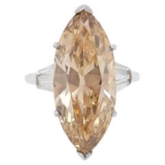 GIA certified Natural Fancy Brown Yellow Marquise Diamond, White diamond Pt Ring