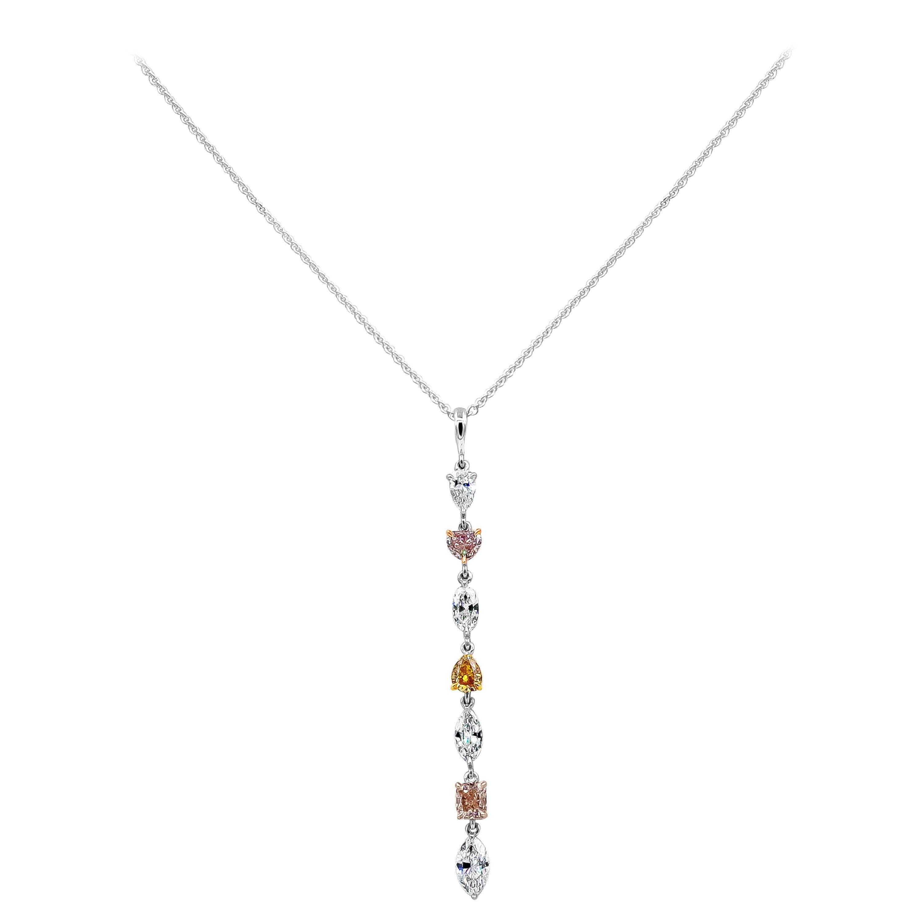 GIA Certified 2.00 Carats Mixed Cut Natural Fancy Color Diamond Drop Necklace For Sale