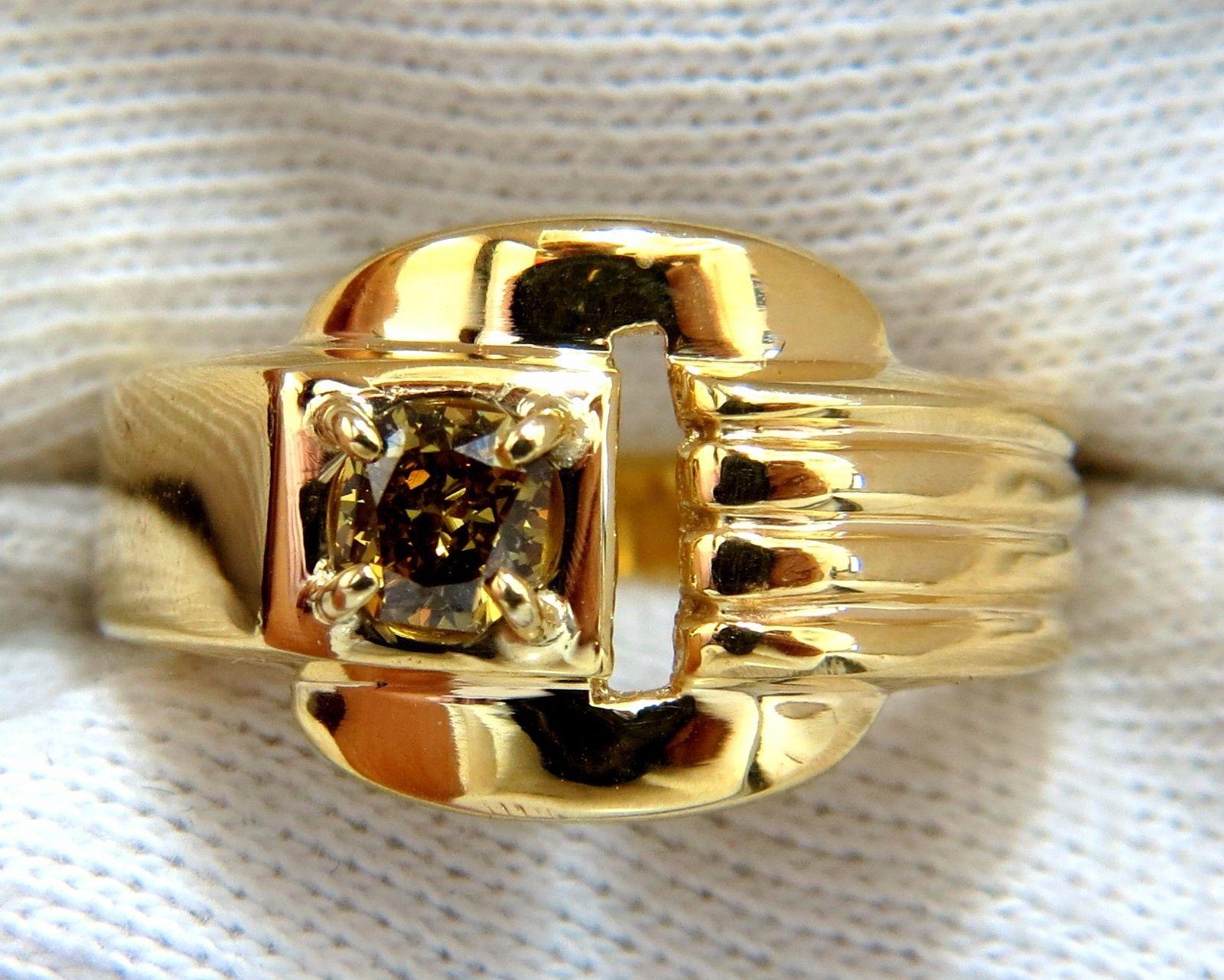 Anello con diamante naturale certificato GIA di colore fantasia 14 carati Fibbia Deco in vendita 1