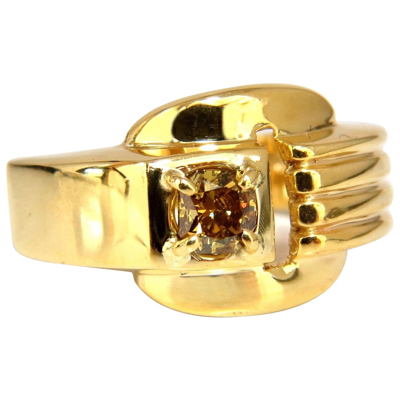 Bague à boucle déco en or 14 carats avec diamant naturel de couleur fantaisie certifié GIA