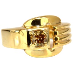 GIA Certified Natural Fancy Color Diamond Ring 14 Karat Buckle Deco*