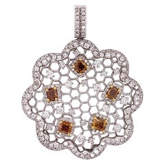 GIA Certified Natural Fancy Deep Brownish-Yellow-Orange Diamond Flower Pendant