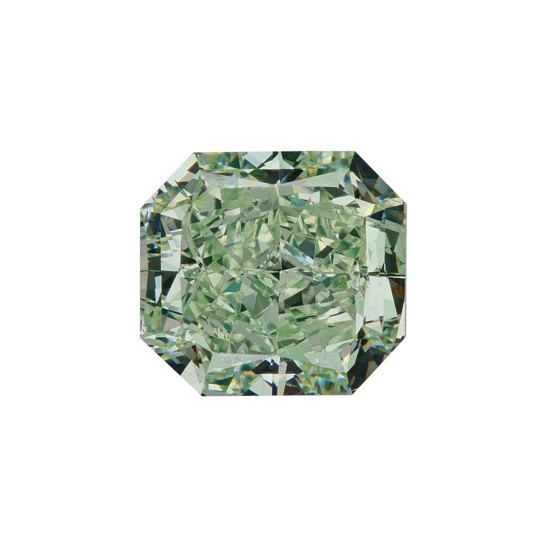 GIA Certified Natural Fancy Green 1.77 Carat VS2 Radiant Cut Diamond For Sale