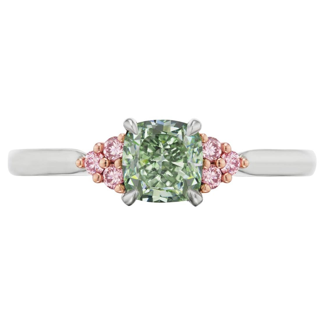 GIA Certified Natural Fancy Green & Pink Diamond Ring