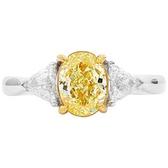 GIA Certified Natural Fancy Intense Yellow Diamond 18 Karat White Gold Ring GIA Certified Natural Fancy Intense Yellow Diamond 18 Karat White Gold Ring