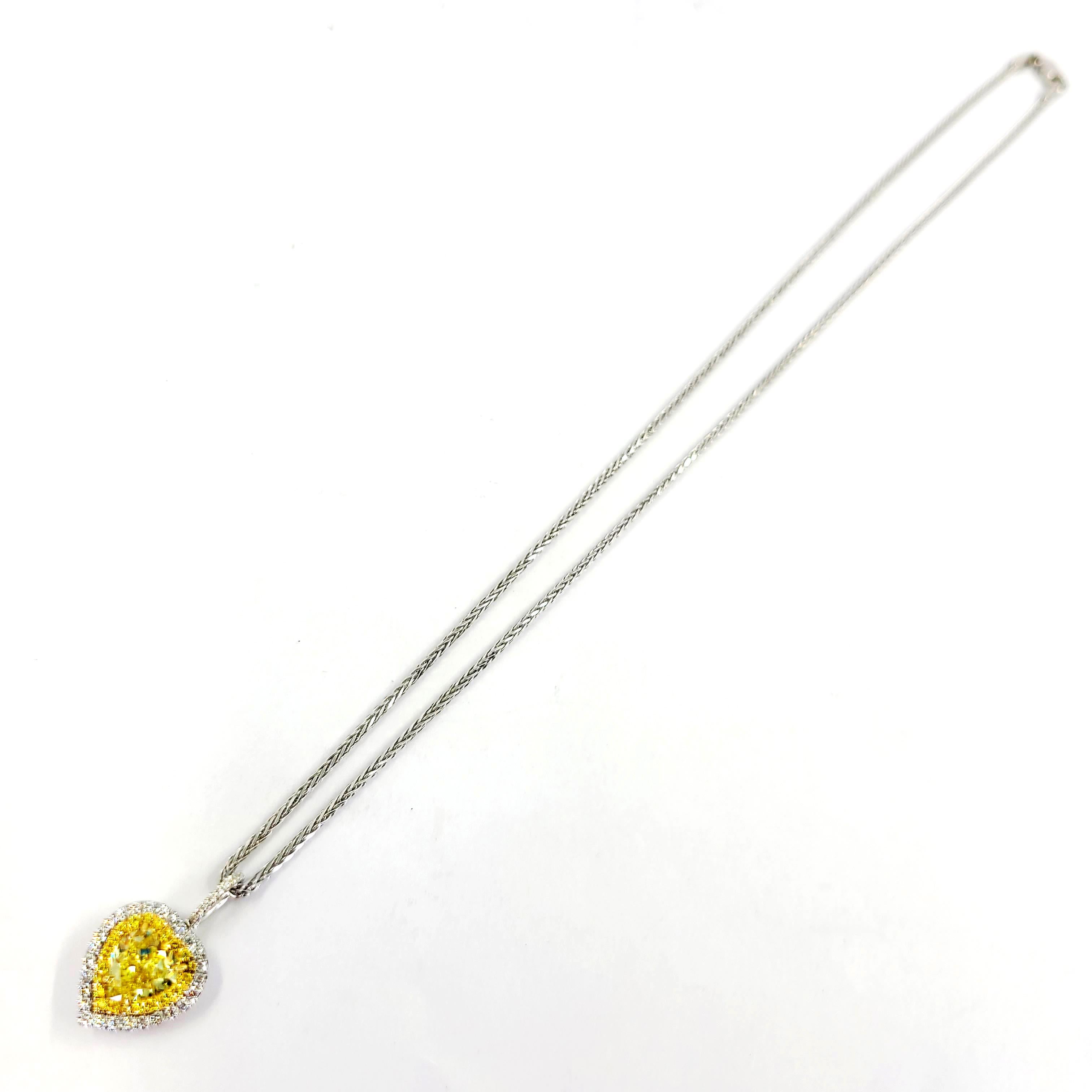 GIA Certified Natural Fancy Intense Yellow Diamond Heart Pendant Necklace In New Condition For Sale In Coral Gables, FL
